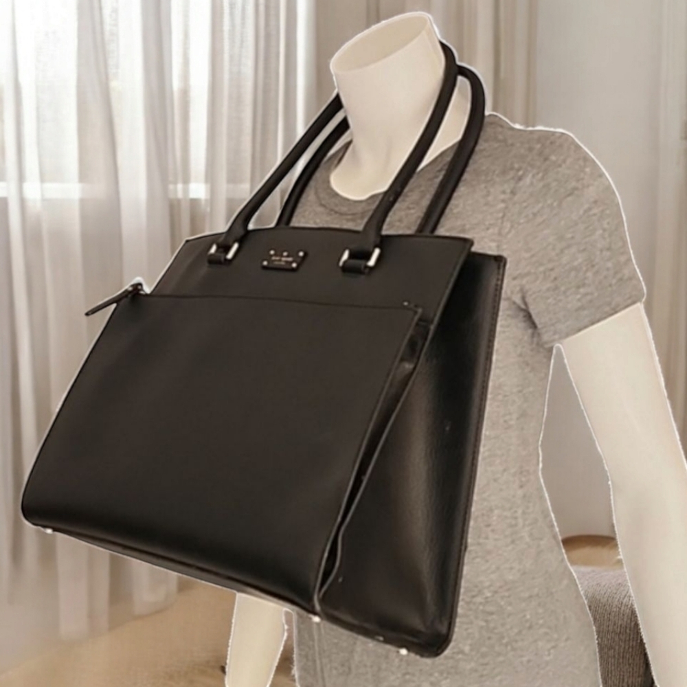 KATE SPADE Maeve Black Leather Satchel Large Tote Shoulder Bag Purse Briefcase - Picture 11 of 16
